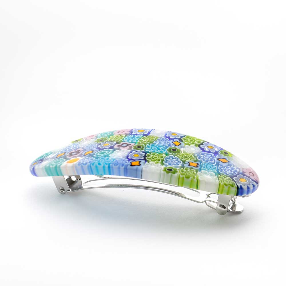 Ercole-Moretti-Audrey-collection-fermacapelli-in-murrine-glass-hair-clip-barrette-charlize-10427FC_200_1.jpg Oval hair clip Charlize in Millefiori Murano glass - Image 1