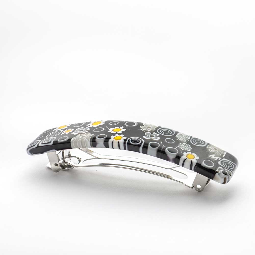 Ercole-Moretti-Audrey-collection-fermacapelli-in-murrine-glass-hair-clip-barrette-ebon-mosaic-10225FC_BW_1.jpg Rectangular hair clip Pleiades in Millefiori Murano glass - Image 1