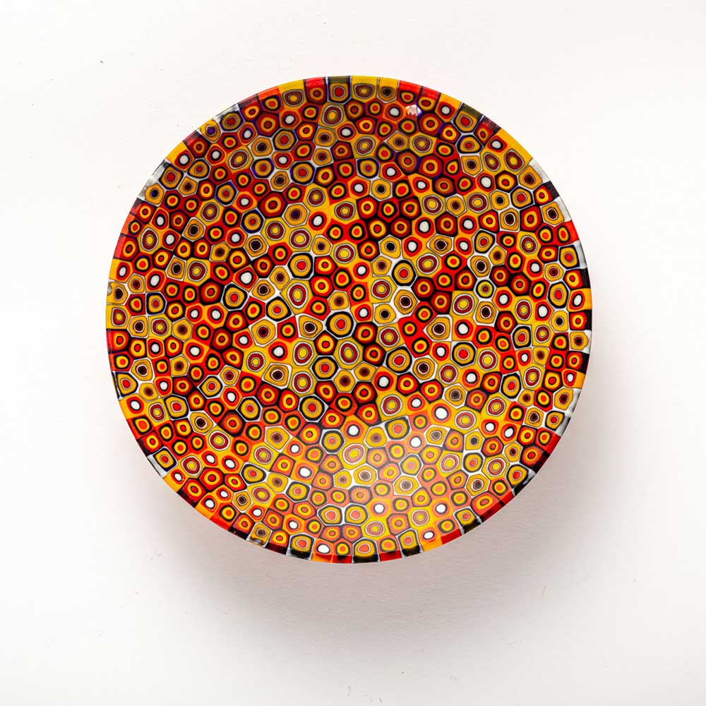 Ercole-Moretti-Classic-collection-ciotola-con-murrine-in-vetro-di-Murano-glass-murrina-bowl-sunset-serenade-Basic_13C_003_2.jpg Sunset Serenade bowl in mustard Millefiori Murano glass ø 13 cm - Image 1