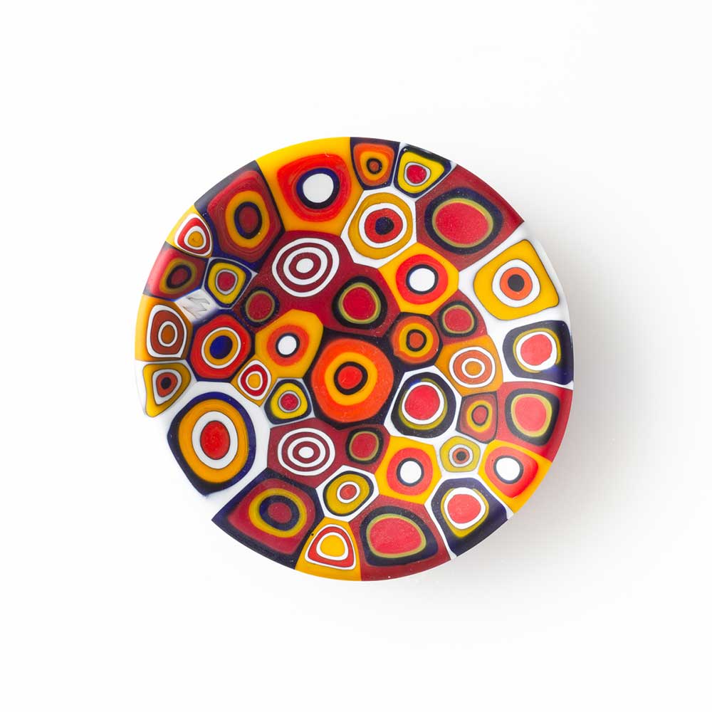 Ercole-Moretti-Classic-collection-mini-piatto-in-vetro-di-Murano-glass-mini-plate-sunset-serenade-Miniciotola_7_003_2.jpg Sunset Serenade saucer in mustard Millefiori Murano glass ø 7 cm - Image 1