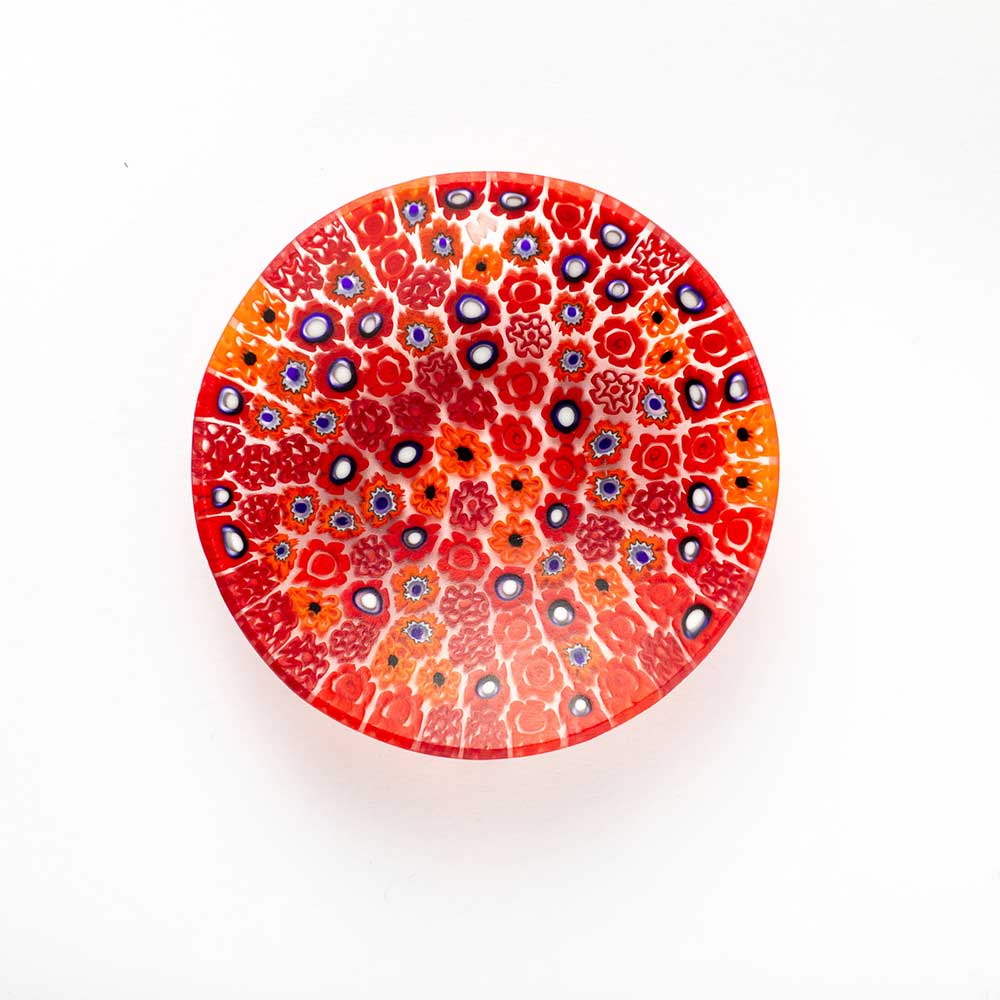 Ercole-Moretti-Classic-collection-piatto-con-murrine-in-vetro-di-Murano-glass-murrina-plate-crimson-bouquet-Basic_8_213_2.jpg Crimson Bouquet plate in red Millefiori Murano glass ø 8 cm - Image 1