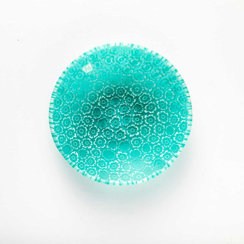Ercole-Moretti-Classic-collection-piatto-con-murrine-in-vetro-di-Murano-glass-murrina-plate-lagoon-Basic_8_159_2.jpg Lagoon plate in turquoise Millefiori Murano glass ø 8 cm - Image 1