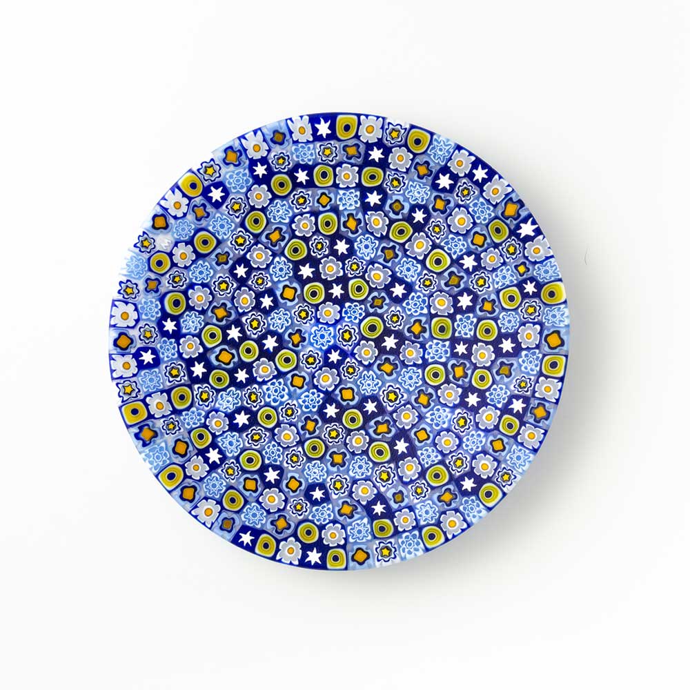 Ercole-Moretti-Classic-collection-piatto-con-murrine-in-vetro-di-Murano-glass-murrina-plate-starry-blossom-Basic_13P_212_2.jpg Starry Blossom plate in blue Millefiori Murano glass ø 13 cm - Image 1