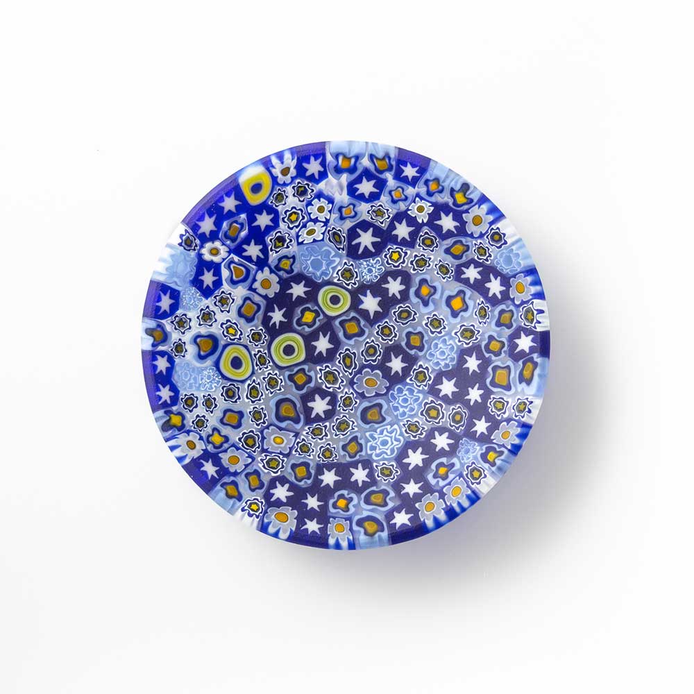 Ercole-Moretti-Classic-collection-piatto-con-murrine-in-vetro-di-Murano-glass-murrina-plate-starry-blossom-Basic_8_212_2.jpg Starry Blossom plate in blue Millefiori Murano glass ø 8 cm - Image 1