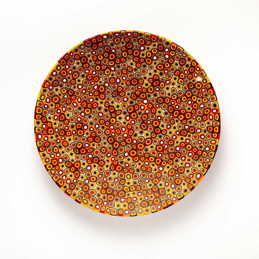 Ercole-Moretti-Classic-collection-piatto-con-murrine-in-vetro-di-Murano-glass-murrina-plate-sunset-serenade-Basic_19_003_2.jpg Sunset Serenade plate in mustard Millefiori Murano glass ø 19 cm - Image 1