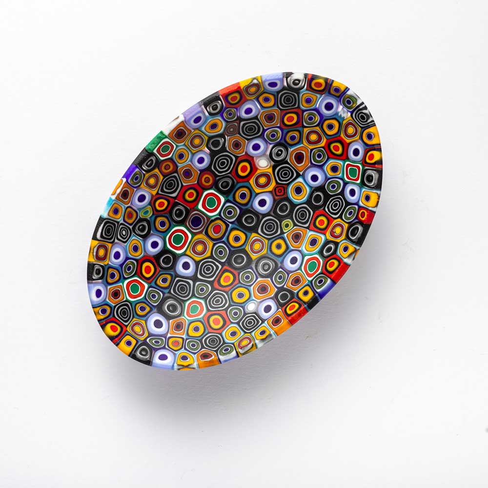 Ercole-Moretti-Classic-collection-piatto-ovale-con-murrine-in-vetro-di-Murano-glass-murrina-oval-plate-visionary-eyes-Basic_Ovp_001_2.jpg Ciotola ovale Visionary Eyes in murrine multicolor 10,5 x 7,5 cm - immagine 1