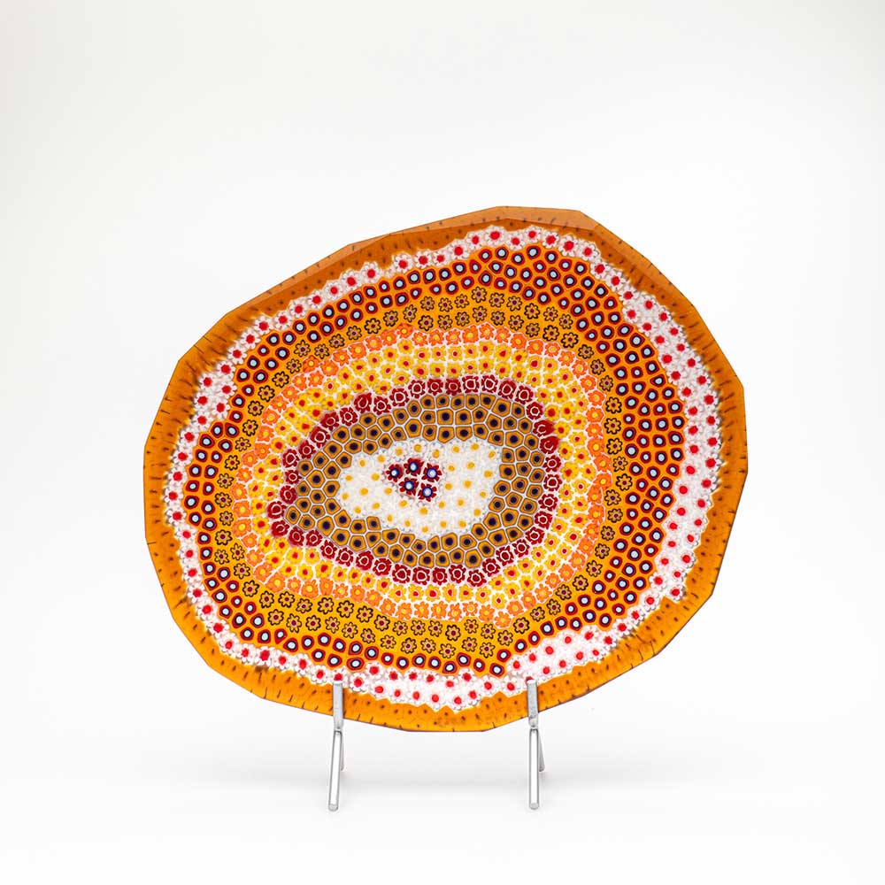 Ercole-Moretti-Design-collection-piatto-di-design-in-vetro-di-Murano-glass-designer-plate-Agata_25_Orange_1.jpg AGATA SCULPTURE in Millefiori Murano glass - Orange small - Image 1