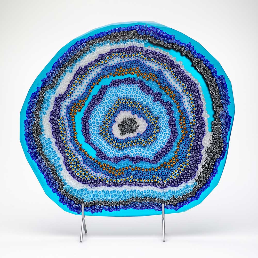 Ercole-Moretti-Design-collection-piatto-di-design-in-vetro-di-Murano-glass-designer-plate-Agata_35_Blue_1.jpg AGATA SCULPTURE in Millefiori Murano glass - Blue large - Image 1