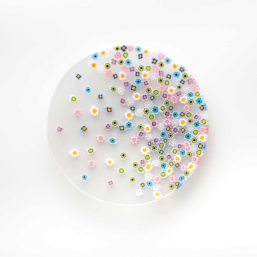Ercole-Moretti-Design-collection-piatto-di-design-in-vetro-di-Murano-glass-designer-plate-vent-de-printemps-VDP_13_Multi_2.jpg Vent de Printemps plate in multicolor Millefiori Murano glass ø 13 cm - Image 1