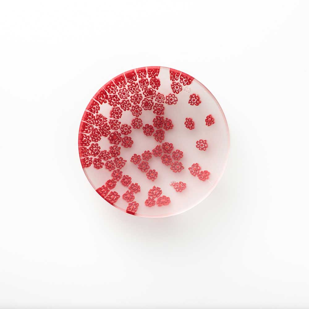 Ercole-Moretti-Design-collection-piatto-di-design-in-vetro-di-Murano-glass-designer-plate-vent-de-printemps-VDP_8_Red_2.jpg Vent de Printemps plate in red Millefiori Murano glass ø 8 cm - Image 1