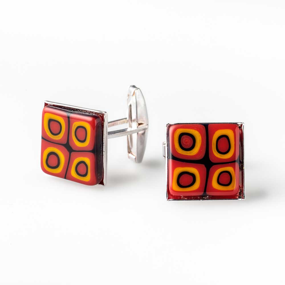 Ercole-Moretti-Garcon-collection-gemelli-per-camicia-in-murrine-glass-cufflinks-red-dots-10151GEM_151_1.jpg Gemelli Red Dots argentati con murrine multicolor - immagine 1