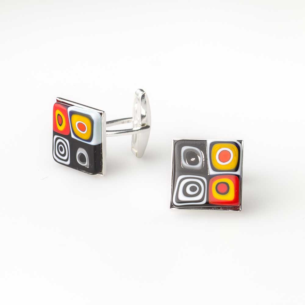 Ercole-Moretti-Garcon-collection-gemelli-per-camicia-in-murrine-glass-cufflinks-stanley-10151GEM_M4_1.jpg Silvery Stanley cufflinks with multicolor Millefiori Murano glass - Image 1