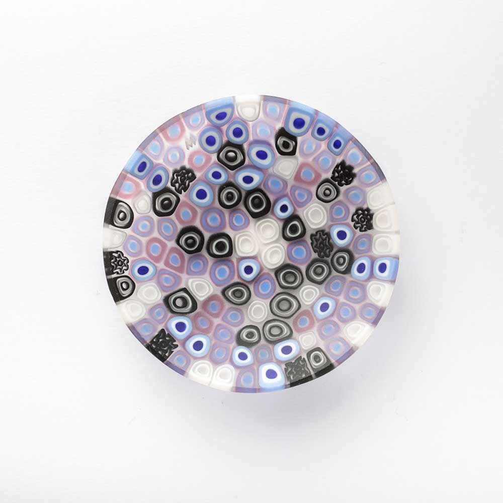 Ercole-Moretti-Gibigiana-collection-piatto-con-murrine-in-vetro-di-Murano-glass-murrina-plate-cosmic-touch-Basic_8_219_2.jpg Piatto Cosmic Touch in murrine viola ø 8 cm - immagine 1