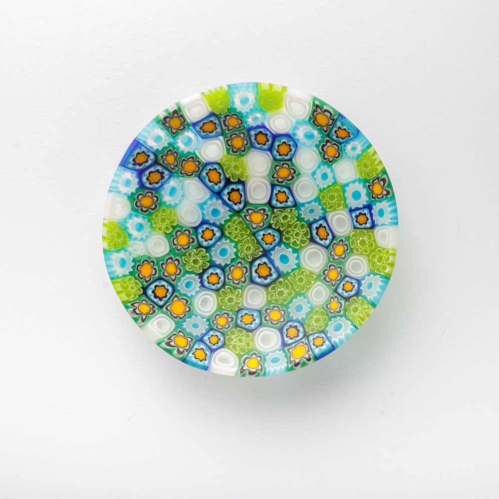 Ercole-Moretti-Gibigiana-collection-piatto-con-murrine-in-vetro-di-Murano-glass-murrina-plate-santonico-Basic_8_222_2.jpg Santonico plate in multicolor Millefiori Murano glass ø 8 cm - Image 1