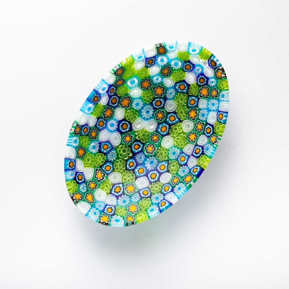 Ercole-Moretti-Gibigiana-collection-piatto-ovale-con-murrine-in-vetro-di-Murano-glass-murrina-oval-plate-santonico-Basic_Ovp_222_2.jpg Ciotola ovale Santonico in murrine multicolor 10,5 x 7,5 cm - immagine 1