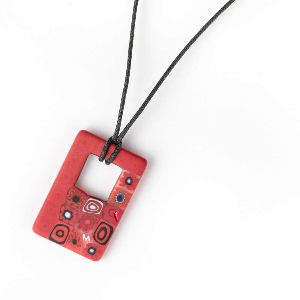 Ercole-Moretti-Half-collection-pendente-in-murrine-in-vetro-di-Murano-glass-pendant-Crimson-Bouquet-10145_R_1.jpg Crimson Bouquet rectangular pendant in red Millefiori Murano glass - Image 1