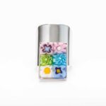 Adjustable silvery Charlize ring with 6 multicolor Millefiori Murano glass