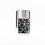 Adjustable silvery Optical Illusion ring with  6 black Millefiori Murano glass