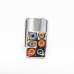 Adjustable silvery Stanley ring with 6 multicolor Millefiori Murano glass