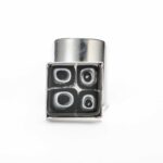 Adjustable silvery Black Hole ring with 4 black Millefiori Murano glass