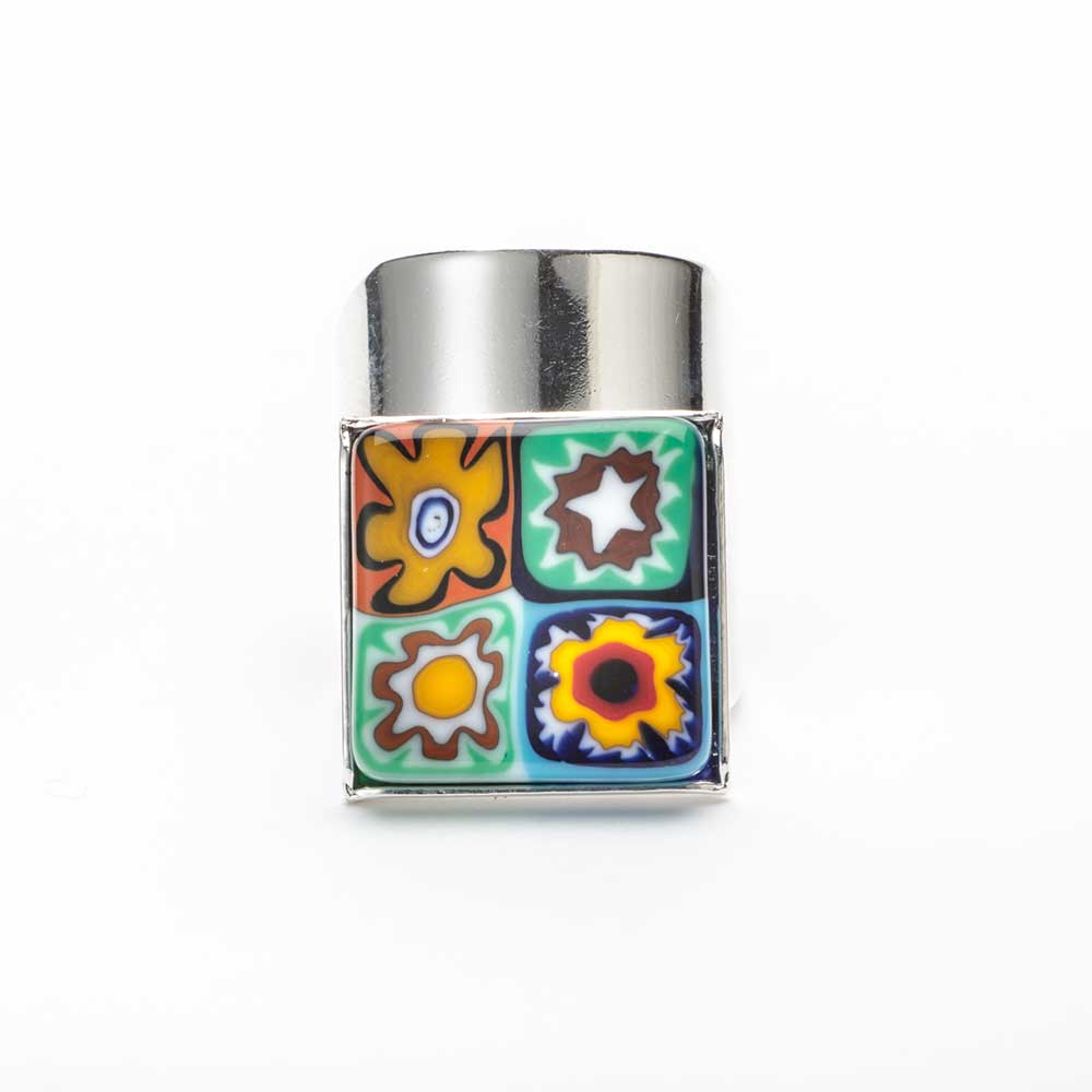 Ercole-Moretti-Mademoiselle-collection-anello-con-murrine-in-vetro-di-Murano-glass-adjustable-ring-Millefiori-10151AN_100_1.jpg Anello argentato regolabile con 4 murrine Millefiori - immagine 1