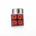 Adjustable silvery Red Dots ring with 4 multicolor Millefiori Murano glass