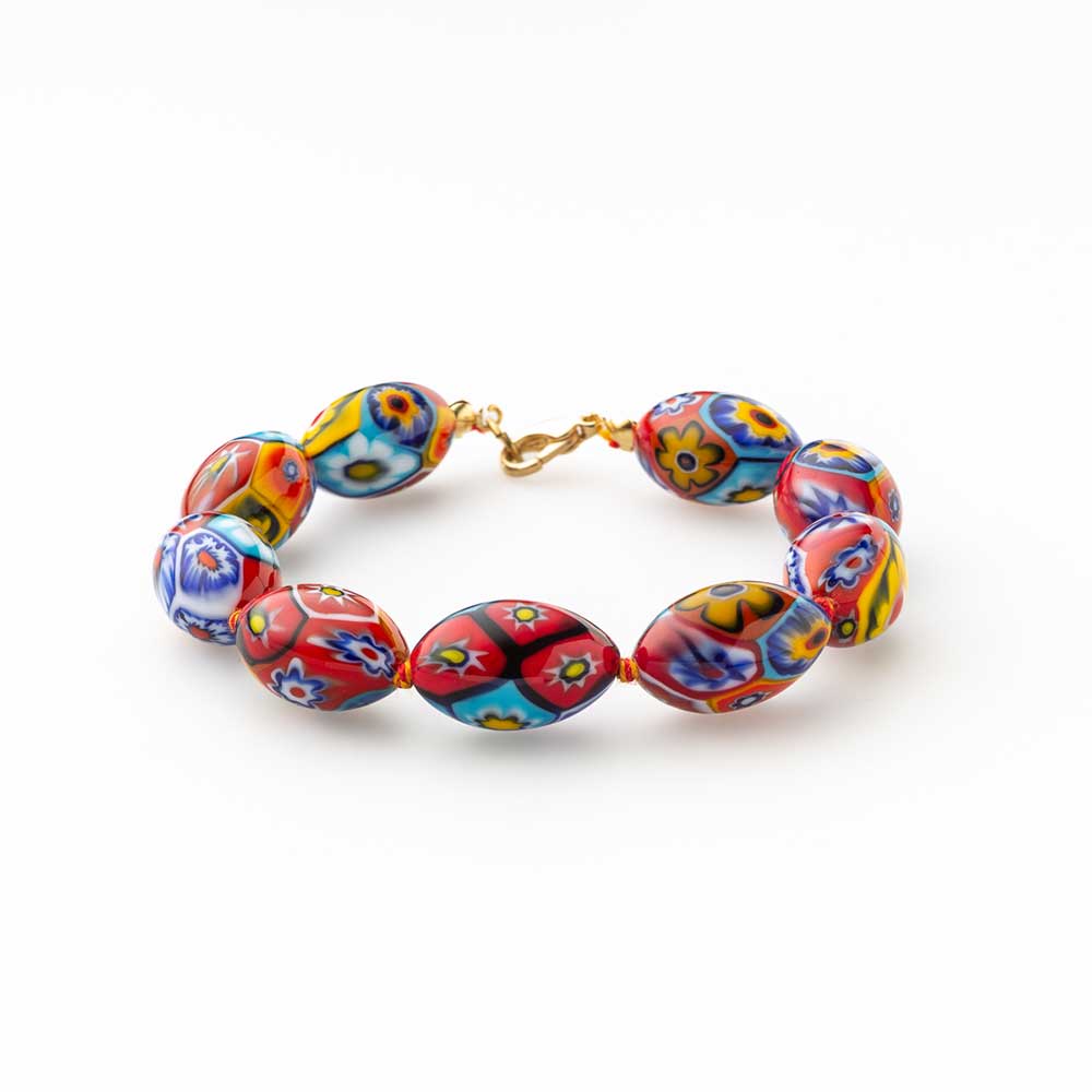 Ercole-Moretti-Murano-Charms-collection-bracciale-in-vetro-di-murano-glass-bracelet-Millefiori-701_14_BR_1.jpg Bracelet with 14 mm oval Millefiori Murano glass beads - Image 1