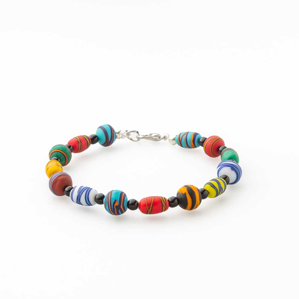 Ercole-Moretti-Murano-Charms-collection-bracciale-in-vetro-di-murano-glass-bracelet-Scarabocchio-9532_BR_1.jpg Bracelet with multicolor Scarabocchio Murano glass beads - Image 1