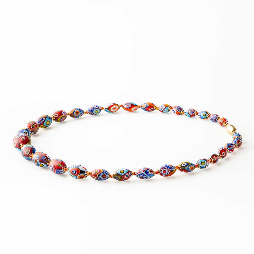 Ercole-Moretti-Venetian-Decollete-collection-collana-in-murrine-in-vetro-di-Murano-glass-necklace-Millefiori-7950_60_1.jpg Necklace with oval Millefiori Murano glass beads in gradation 60 cm - Image 1