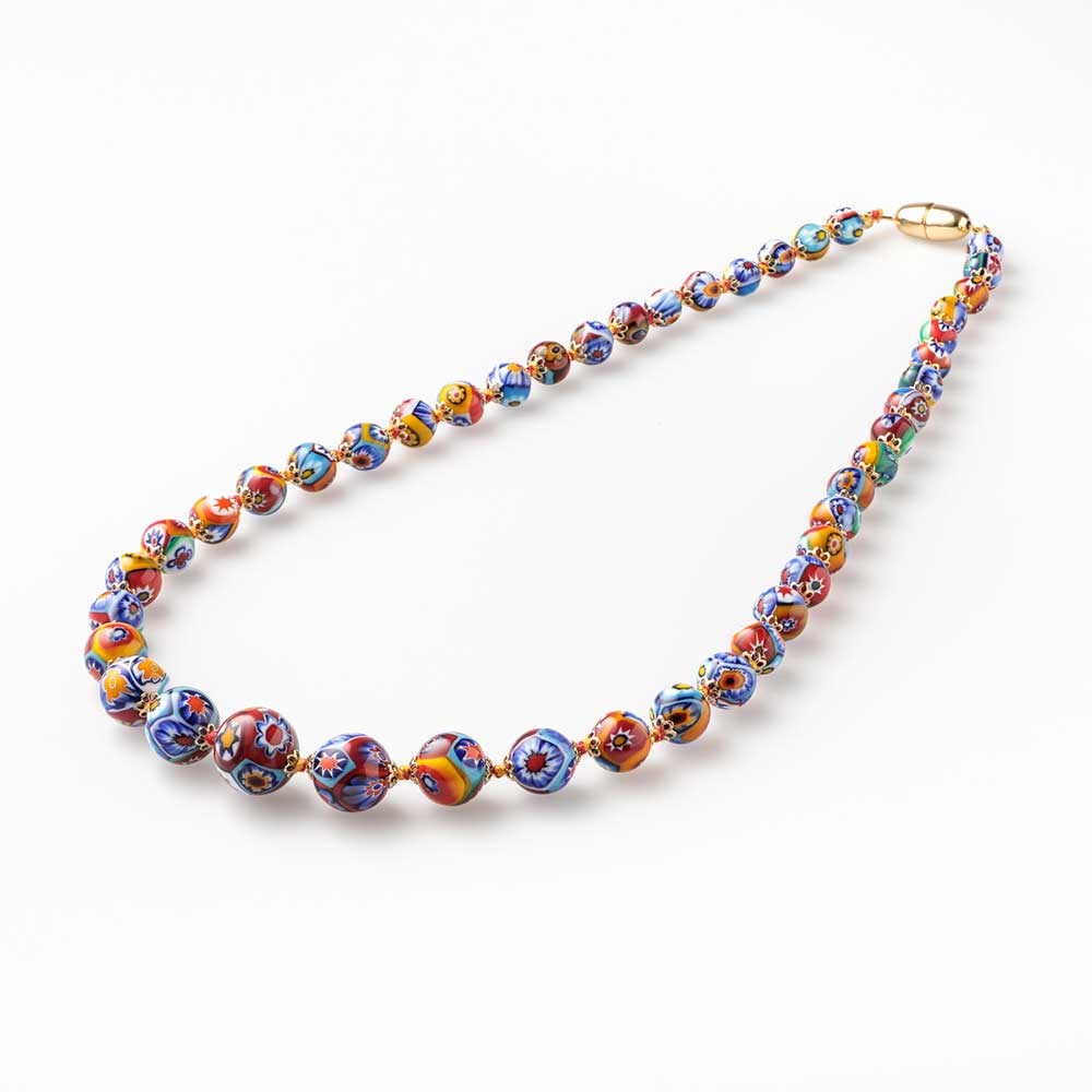Ercole-Moretti-Venetian-Decollete-collection-collana-in-murrine-in-vetro-di-Murano-glass-necklace-Millefiori-7951_60_1.jpg Necklace with round Millefiori Murano glass beads in gradation 60 cm - Image 1