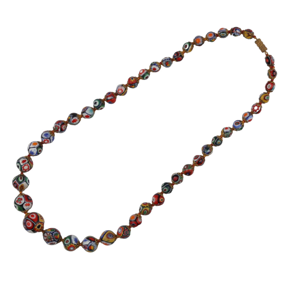 Collana Vintage con perle Millefiori multicolor 53 cm - immagine 2
