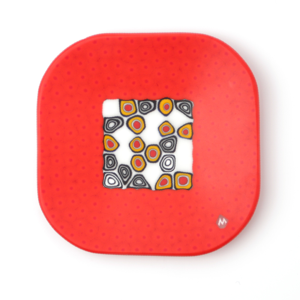 Ercole-Moretti-Design-collection-piatto-di-design-in-vetro-di-Murano-glass-designer-plate-Asia-E_10x10_5_2 Asia E plate in red Millefiori Murano glass 10x10 cm - Image 1