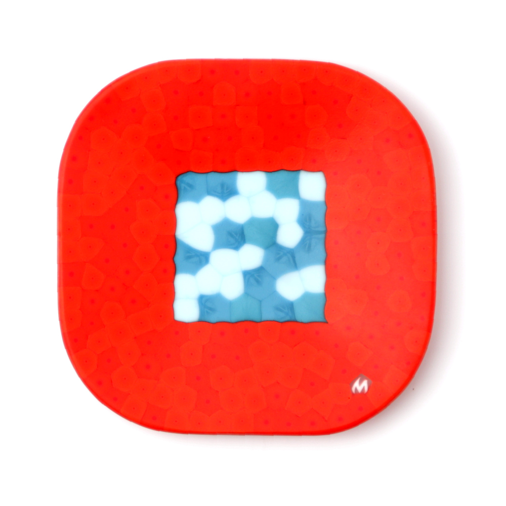 Ercole-Moretti-Design-collection-piatto-di-design-in-vetro-di-Murano-glass-designer-plate-Asia-H_10x10_8_2 Piatto Asia H in murrine millefiori rosse 10x10 cm - immagine 1