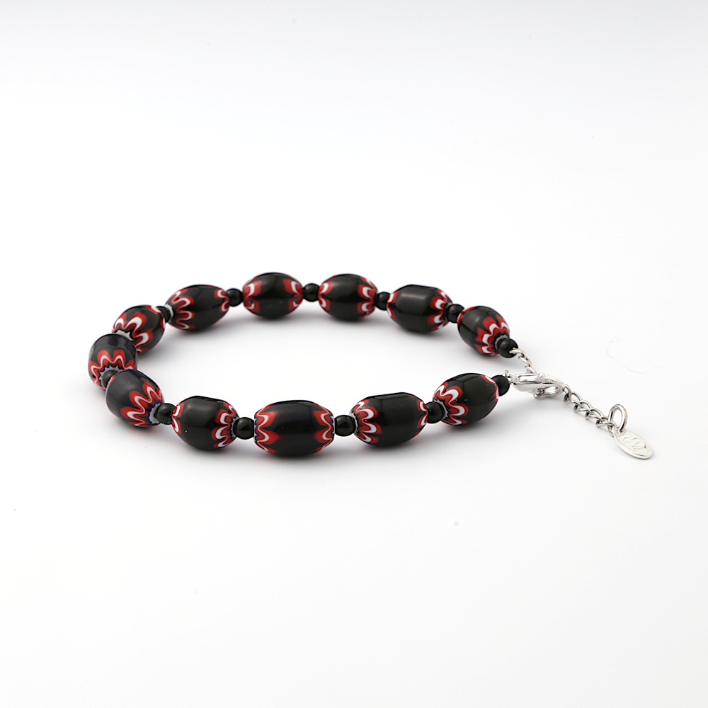 Rosetta_BKR_BR_2 Chevron bead Bracelet - Black white and red - Image 1